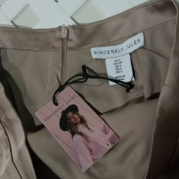 Sincerely Jules Satin Effect Tan Mini Skirt - Picture 2 of 3